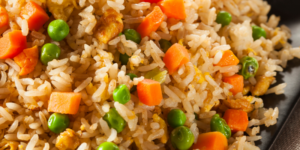 Fried rice with carrots and peas